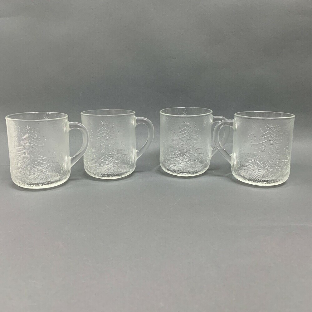 Duralex‎ Les Verreries de Saint Gobain Clear Glass Cups Lot of 4 Christmas Tree